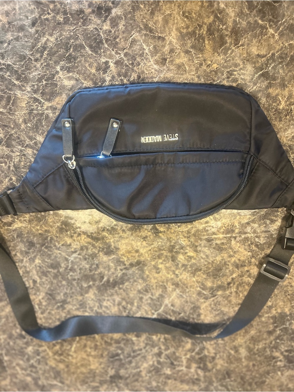 Steve Madden Black Nylon Belt Bag with Front Zip Pocket